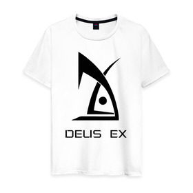 Мужская футболка хлопок с принтом Deus Ex в Екатеринбурге, 100% хлопок | прямой крой, круглый вырез горловины, длина до линии бедер, слегка спущенное плечо. | Тематика изображения на принте: deus ex дэус деус экс