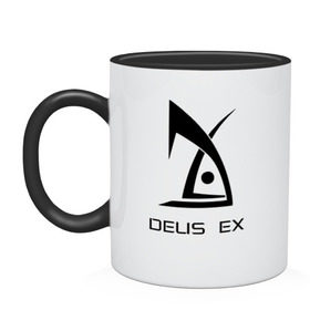 Кружка двухцветная с принтом Deus Ex в Екатеринбурге, керамика | объем — 330 мл, диаметр — 80 мм. Цветная ручка и кайма сверху, в некоторых цветах — вся внутренняя часть | deus ex дэус деус экс