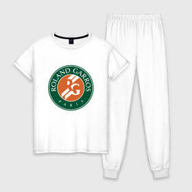 Женская пижама хлопок с принтом Roland Garros в Екатеринбурге, 100% хлопок | брюки и футболка прямого кроя, без карманов, на брюках мягкая резинка на поясе и по низу штанин | paristennis | roland garros