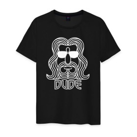 Мужская футболка хлопок с принтом DUDE в Екатеринбурге, 100% хлопок | прямой крой, круглый вырез горловины, длина до линии бедер, слегка спущенное плечо. | Тематика изображения на принте: dude большой лебовски big lebowski