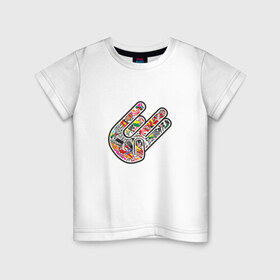 Детская футболка хлопок с принтом Hand Shocker в Екатеринбурге, 100% хлопок | круглый вырез горловины, полуприлегающий силуэт, длина до линии бедер | bomb | shock | sticker | stickerbomb handshockerhand | t shirt