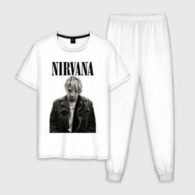 Мужская пижама хлопок с принтом nirvana t-shirt в Екатеринбурге, 100% хлопок | брюки и футболка прямого кроя, без карманов, на брюках мягкая резинка на поясе и по низу штанин
 | Тематика изображения на принте: kurt cobain | nirvana | гранж | курт кобейн | нирвана