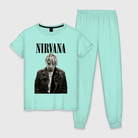 Женская пижама хлопок с принтом nirvana t-shirt в Екатеринбурге, 100% хлопок | брюки и футболка прямого кроя, без карманов, на брюках мягкая резинка на поясе и по низу штанин | kurt cobain | nirvana | гранж | курт кобейн | нирвана