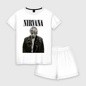 Женская пижама с шортиками хлопок с принтом nirvana t-shirt в Екатеринбурге, 100% хлопок | футболка прямого кроя, шорты свободные с широкой мягкой резинкой | kurt cobain | nirvana | гранж | курт кобейн | нирвана