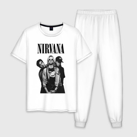 Мужская пижама хлопок с принтом Nirvana Group в Екатеринбурге, 100% хлопок | брюки и футболка прямого кроя, без карманов, на брюках мягкая резинка на поясе и по низу штанин
 | kurt cobain | nirvana | курт кобейн | нирвана | нранж