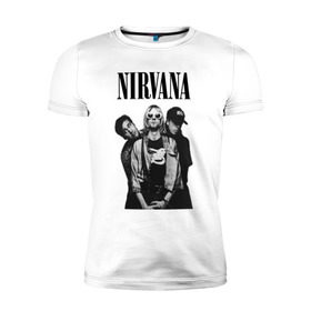 Мужская футболка премиум с принтом Nirvana Group в Екатеринбурге, 92% хлопок, 8% лайкра | приталенный силуэт, круглый вырез ворота, длина до линии бедра, короткий рукав | kurt cobain | nirvana | курт кобейн | нирвана | нранж