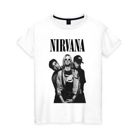 Женская футболка хлопок с принтом Nirvana Group в Екатеринбурге, 100% хлопок | прямой крой, круглый вырез горловины, длина до линии бедер, слегка спущенное плечо | kurt cobain | nirvana | курт кобейн | нирвана | нранж