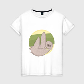 Женская футболка хлопок с принтом Ленивец в Екатеринбурге, 100% хлопок | прямой крой, круглый вырез горловины, длина до линии бедер, слегка спущенное плечо | ленивец | лень | отдых
