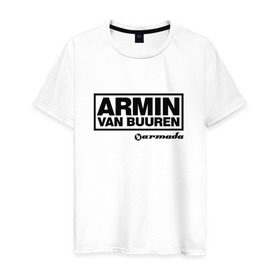 Мужская футболка хлопок с принтом Armin van Buuren в Екатеринбурге, 100% хлопок | прямой крой, круглый вырез горловины, длина до линии бедер, слегка спущенное плечо. | armada | armin van buuren | trance | армин