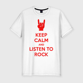 Мужская футболка премиум с принтом Keep, calm,rock в Екатеринбурге, 92% хлопок, 8% лайкра | приталенный силуэт, круглый вырез ворота, длина до линии бедра, короткий рукав | keep | rock | сохраняй спокойствие и слушай рок.calm