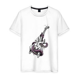 Мужская футболка хлопок с принтом Гитара в Екатеринбурге, 100% хлопок | прямой крой, круглый вырез горловины, длина до линии бедер, слегка спущенное плечо. | 