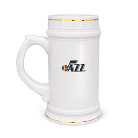 Кружка пивная с принтом NBA Utah Jazz в Екатеринбурге,  керамика (Материал выдерживает высокую температуру, стоит избегать резкого перепада температур) |  объем 630 мл | jazz | nba | utah | баскетбол | джазз | нба | юта