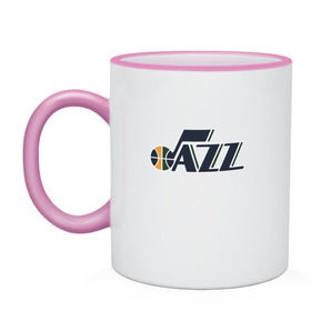 Кружка двухцветная с принтом NBA Utah Jazz в Екатеринбурге, керамика | объем — 330 мл, диаметр — 80 мм. Цветная ручка и кайма сверху, в некоторых цветах — вся внутренняя часть | Тематика изображения на принте: jazz | nba | utah | баскетбол | джазз | нба | юта