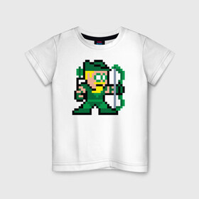Детская футболка хлопок с принтом Green Arrow pixels в Екатеринбурге, 100% хлопок | круглый вырез горловины, полуприлегающий силуэт, длина до линии бедер | green arrow pixels зеленая стрела дс