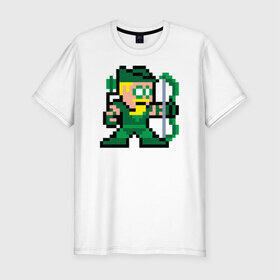 Мужская футболка премиум с принтом Green Arrow pixels в Екатеринбурге, 92% хлопок, 8% лайкра | приталенный силуэт, круглый вырез ворота, длина до линии бедра, короткий рукав | green arrow pixels зеленая стрела дс