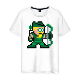 Мужская футболка хлопок с принтом Green Arrow pixels в Екатеринбурге, 100% хлопок | прямой крой, круглый вырез горловины, длина до линии бедер, слегка спущенное плечо. | green arrow pixels зеленая стрела дс