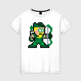 Женская футболка хлопок с принтом Green Arrow pixels в Екатеринбурге, 100% хлопок | прямой крой, круглый вырез горловины, длина до линии бедер, слегка спущенное плечо | green arrow pixels зеленая стрела дс