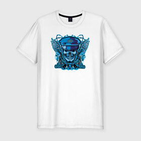 Мужская футболка премиум с принтом Biker skull в Екатеринбурге, 92% хлопок, 8% лайкра | приталенный силуэт, круглый вырез ворота, длина до линии бедра, короткий рукав | 