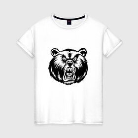 Женская футболка хлопок с принтом Черный медведь в Екатеринбурге, 100% хлопок | прямой крой, круглый вырез горловины, длина до линии бедер, слегка спущенное плечо | 