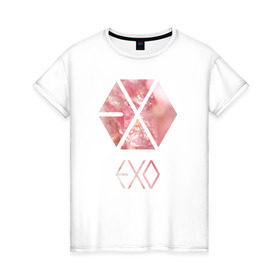Женская футболка хлопок с принтом EXO chrystal в Екатеринбурге, 100% хлопок | прямой крой, круглый вырез горловины, длина до линии бедер, слегка спущенное плечо | exo