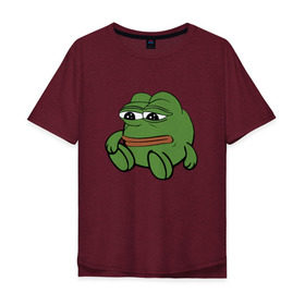 Мужская футболка хлопок Oversize с принтом Грустняш в Екатеринбурге, 100% хлопок | свободный крой, круглый ворот, “спинка” длиннее передней части | pepe | грустная жаба | жаба | мем | пепе