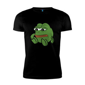 Мужская футболка премиум с принтом Грустняш в Екатеринбурге, 92% хлопок, 8% лайкра | приталенный силуэт, круглый вырез ворота, длина до линии бедра, короткий рукав | pepe | грустная жаба | жаба | мем | пепе