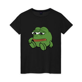 Женская футболка хлопок с принтом Грустняш в Екатеринбурге, 100% хлопок | прямой крой, круглый вырез горловины, длина до линии бедер, слегка спущенное плечо | pepe | грустная жаба | жаба | мем | пепе