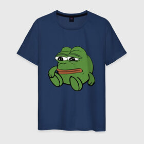Мужская футболка хлопок с принтом Грустняш в Екатеринбурге, 100% хлопок | прямой крой, круглый вырез горловины, длина до линии бедер, слегка спущенное плечо. | pepe | грустная жаба | жаба | мем | пепе