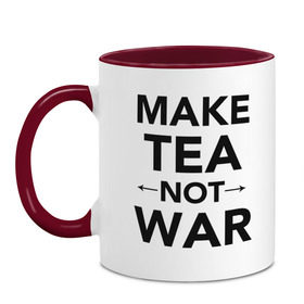 Кружка двухцветная с принтом Make Tea Not War в Екатеринбурге, керамика | объем — 330 мл, диаметр — 80 мм. Цветная ручка и кайма сверху, в некоторых цветах — вся внутренняя часть | make love | make tea | not war | tea | чай