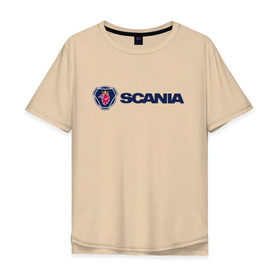 Мужская футболка хлопок Oversize с принтом SCANIA в Екатеринбурге, 100% хлопок | свободный крой, круглый ворот, “спинка” длиннее передней части | scania | грузовик | скания