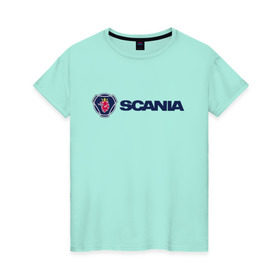 Женская футболка хлопок с принтом SCANIA в Екатеринбурге, 100% хлопок | прямой крой, круглый вырез горловины, длина до линии бедер, слегка спущенное плечо | scania | грузовик | скания