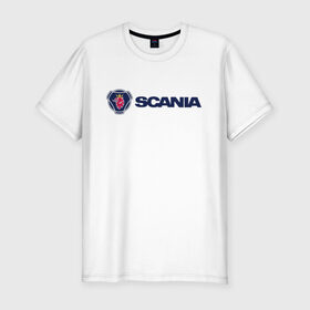 Мужская футболка премиум с принтом SCANIA в Екатеринбурге, 92% хлопок, 8% лайкра | приталенный силуэт, круглый вырез ворота, длина до линии бедра, короткий рукав | Тематика изображения на принте: scania | грузовик | скания