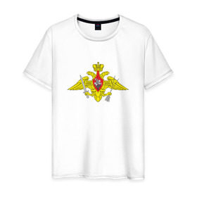 Мужская футболка хлопок с принтом РВСН средняя в Екатеринбурге, 100% хлопок | прямой крой, круглый вырез горловины, длина до линии бедер, слегка спущенное плечо. | армия | военный | войска | вооруженные | рвсн средняя | силы | служба | эмблема
