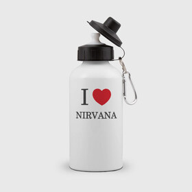 Бутылка спортивная с принтом I love Nirvana в Екатеринбурге, металл | емкость — 500 мл, в комплекте две пластиковые крышки и карабин для крепления | 