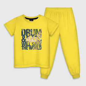 Детская пижама хлопок с принтом Drum&Bass Will Save The World в Екатеринбурге, 100% хлопок |  брюки и футболка прямого кроя, без карманов, на брюках мягкая резинка на поясе и по низу штанин
 | dnb | джангл | днб | драм н бейс