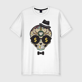 Мужская футболка премиум с принтом Diamond skull в Екатеринбурге, 92% хлопок, 8% лайкра | приталенный силуэт, круглый вырез ворота, длина до линии бедра, короткий рукав | diamond | skull | swag | бриллиант | мода | череп