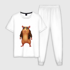 Мужская пижама хлопок с принтом Хомяк в Екатеринбурге, 100% хлопок | брюки и футболка прямого кроя, без карманов, на брюках мягкая резинка на поясе и по низу штанин
 | арт | животные | зверь | няша | смешное | хомяк | хомячок