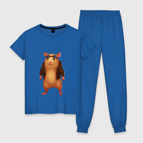 Женская пижама хлопок с принтом Хомяк в Екатеринбурге, 100% хлопок | брюки и футболка прямого кроя, без карманов, на брюках мягкая резинка на поясе и по низу штанин | арт | животные | зверь | няша | смешное | хомяк | хомячок