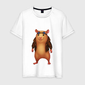 Мужская футболка хлопок с принтом Хомяк в Екатеринбурге, 100% хлопок | прямой крой, круглый вырез горловины, длина до линии бедер, слегка спущенное плечо. | арт | животные | зверь | няша | смешное | хомяк | хомячок