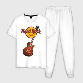 Мужская пижама хлопок с принтом Hard Rock cafe в Екатеринбурге, 100% хлопок | брюки и футболка прямого кроя, без карманов, на брюках мягкая резинка на поясе и по низу штанин
 | Тематика изображения на принте: гитара