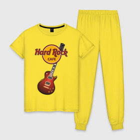 Женская пижама хлопок с принтом Hard Rock cafe в Екатеринбурге, 100% хлопок | брюки и футболка прямого кроя, без карманов, на брюках мягкая резинка на поясе и по низу штанин | гитара