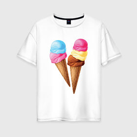Женская футболка хлопок Oversize с принтом Мороженое в Екатеринбурге, 100% хлопок | свободный крой, круглый ворот, спущенный рукав, длина до линии бедер
 | лето