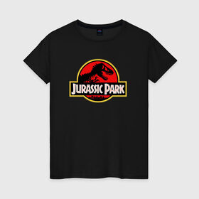 Женская футболка хлопок с принтом Jurassic park в Екатеринбурге, 100% хлопок | прямой крой, круглый вырез горловины, длина до линии бедер, слегка спущенное плечо | Тематика изображения на принте: юрского периода