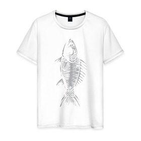 Мужская футболка хлопок с принтом Fish в Екатеринбурге, 100% хлопок | прямой крой, круглый вырез горловины, длина до линии бедер, слегка спущенное плечо. | скелет