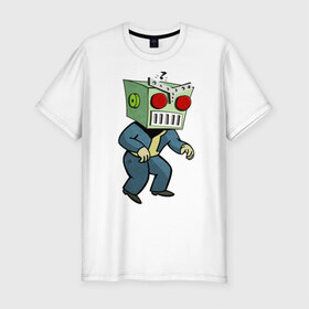 Мужская футболка премиум с принтом Fallout Robo в Екатеринбурге, 92% хлопок, 8% лайкра | приталенный силуэт, круглый вырез ворота, длина до линии бедра, короткий рукав | Тематика изображения на принте: fallout | vault | радиация | фаллоут | фолл | фоллаут