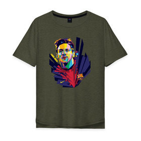Мужская футболка хлопок Oversize с принтом Лионель Месси в Екатеринбурге, 100% хлопок | свободный крой, круглый ворот, “спинка” длиннее передней части | месси
