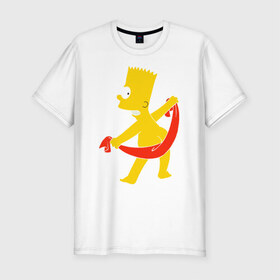 Мужская футболка премиум с принтом Барт с полотенцем в Екатеринбурге, 92% хлопок, 8% лайкра | приталенный силуэт, круглый вырез ворота, длина до линии бедра, короткий рукав | барт с полотенцем the simpson симпсоны bart