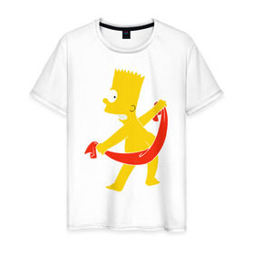 Мужская футболка хлопок с принтом Барт с полотенцем в Екатеринбурге, 100% хлопок | прямой крой, круглый вырез горловины, длина до линии бедер, слегка спущенное плечо. | барт с полотенцем the simpson симпсоны bart