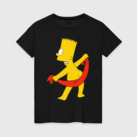 Женская футболка хлопок с принтом Барт с полотенцем в Екатеринбурге, 100% хлопок | прямой крой, круглый вырез горловины, длина до линии бедер, слегка спущенное плечо | барт с полотенцем the simpson симпсоны bart