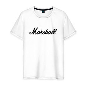 Мужская футболка хлопок с принтом Marshall logo в Екатеринбурге, 100% хлопок | прямой крой, круглый вырез горловины, длина до линии бедер, слегка спущенное плечо. | guitars | marshall | music | гитары | музыка